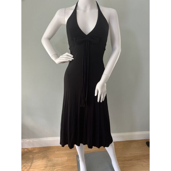 H&M Vintage Black Halter Midi Dress with Bow Detail V Neck size 4 - Picture 7 of 8
